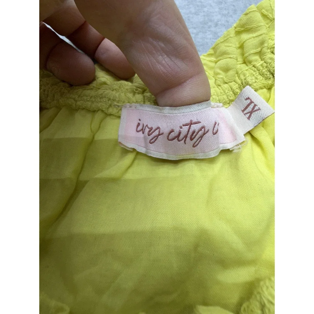 Ivy City Co Womens‎ 1X Yellow Floral Embroidered 2 Piece Skirt Set Puff Sleeve